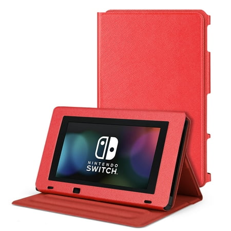 Nintendo Switch Protective Case Portable Play Stand - Adjustable Desktop Flip Multi-Angled View Stand Cover Holder w/ Premium PU Leather Skin Slim Fit For Switch Console Tablet (Best Portable Desktop Case)