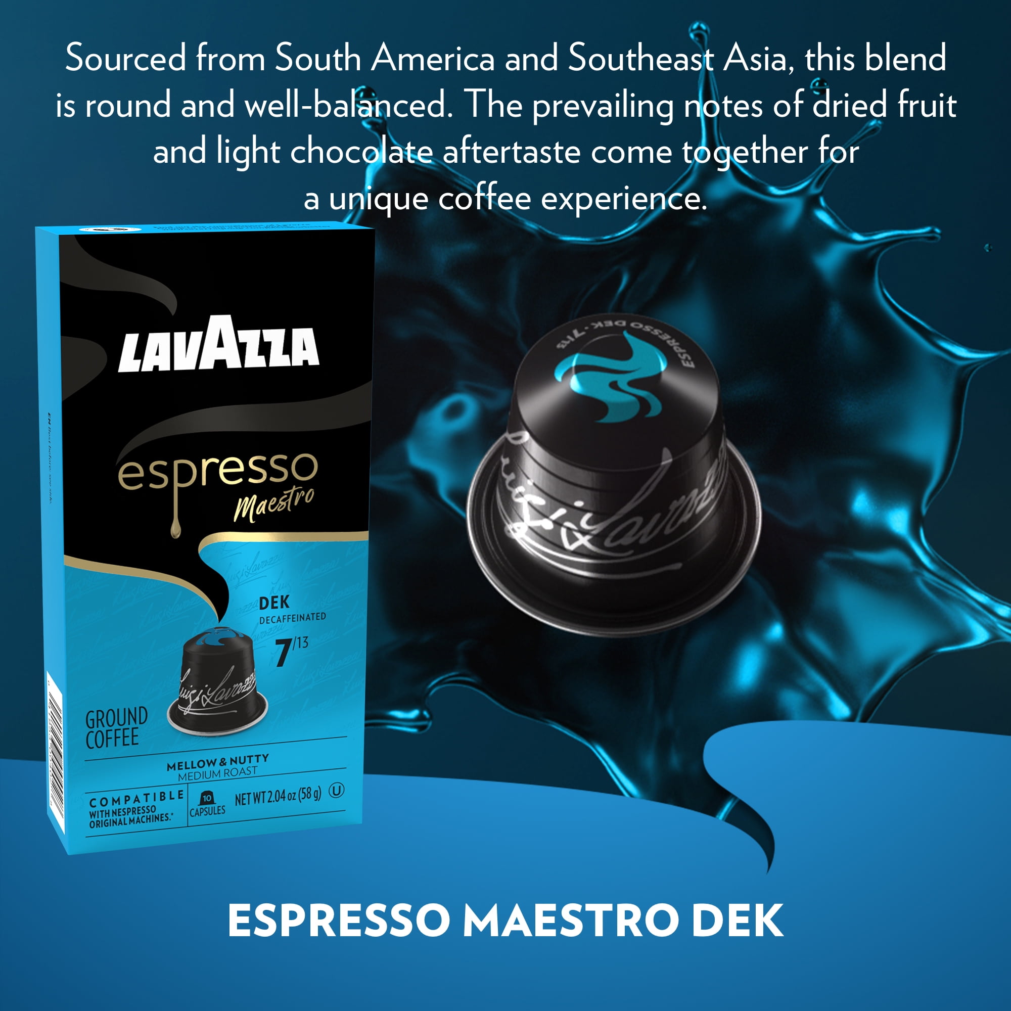 Lavazza Espresso Maestro Decaf (DEK) Aluminum Capsules Compatible with Nespresso* Original Machines, Medium Espresso Roast, Arabica and Robusta Blend (60 Capsules)