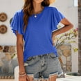 thumbnail image 4 of Scyoekwg Summer Casual Tops for Women Trendy Short Sleeve T Shirts Tshirt Crewneck Ruffle Sleeve Going Out Tops Classic Solid Color Loose Comfy Blouse Tunic Tops (Blue,XXL), 4 of 6