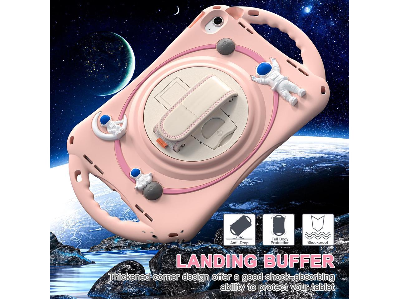 Cute Case for Apple iPad 10th Generation 10.9 inch 2022, Shockproof Silicone Astronaut Cover with Stand Shoulder Strap, Handle Grip, Pencil Holder Pink