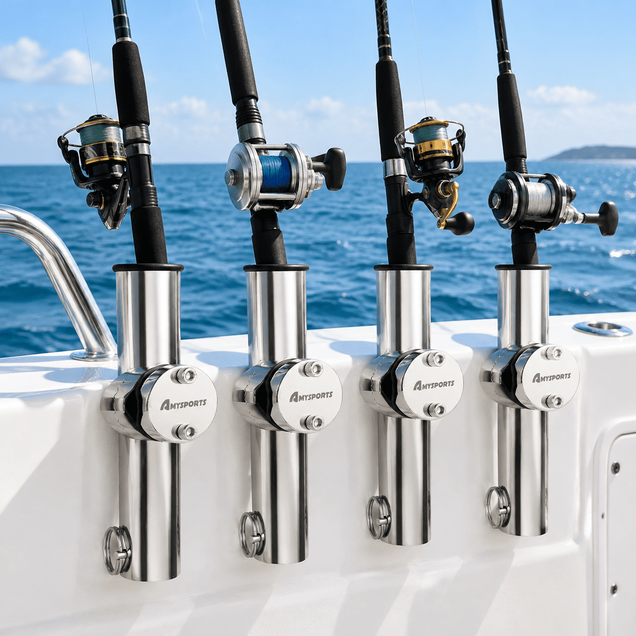 Stainless Steel Trolling Rod Holders 4-Pack Adjustable Clamp Mount for Boat Kayak and Sailboat Fishing