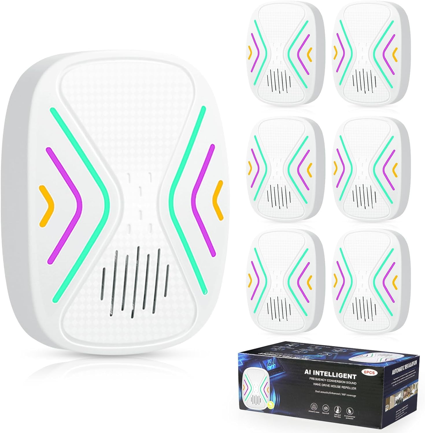 Onemayship Powerful Indoor Pest Repeller Dual-Frequency Technology Wide Effective Range 6 Pack Rodent Repellent