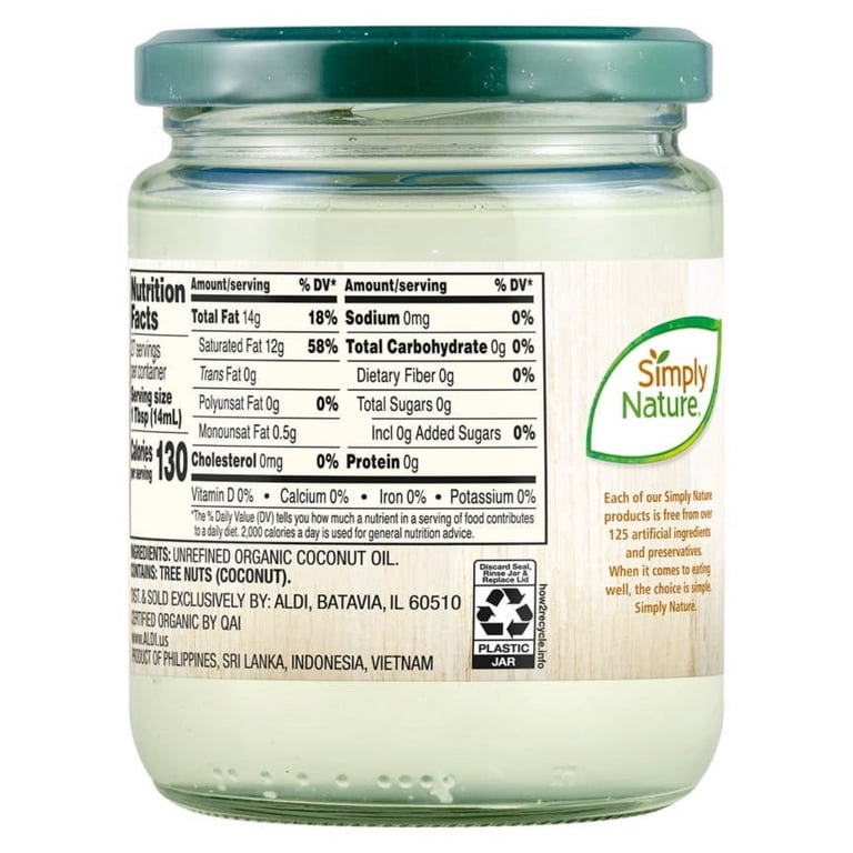 Simply Nature Organic Coconut Oil Unrefined, Cold Pressed, Virgin