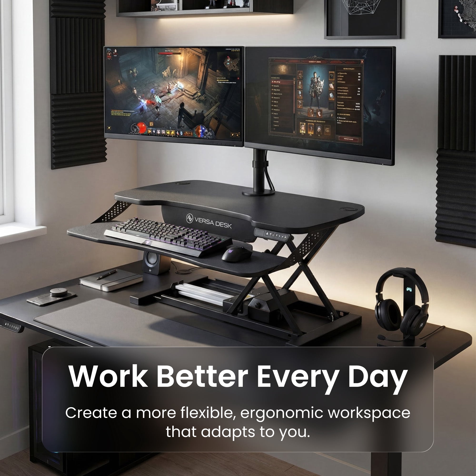 VersaDesk PowerPro Elite 40" Electric Standing Desk Converter w/ Programmable Switch, USB Port & Mobile APP, Black
