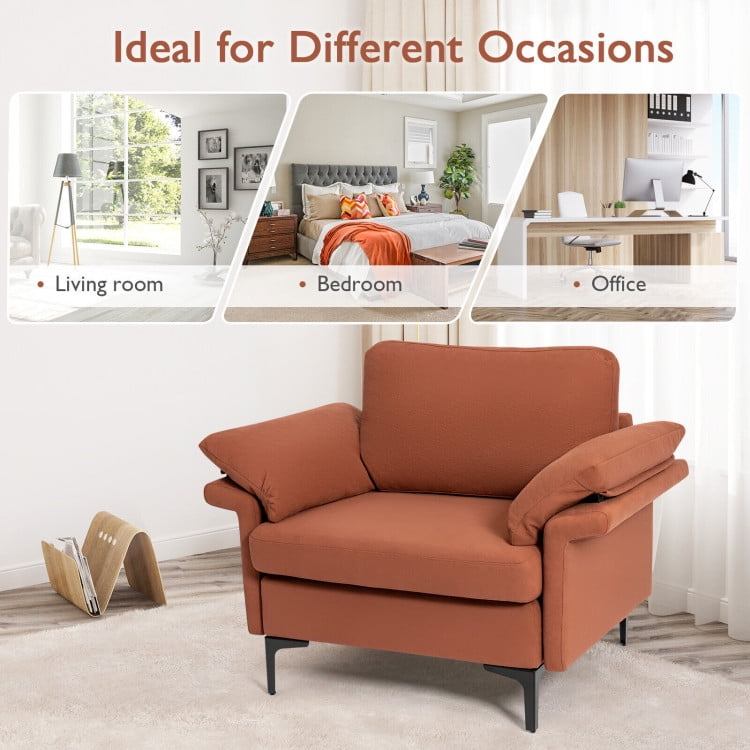 Finihen Upholstered Accent Armchair, Modern Fabric Accent Armchair with Original Distributed Spring and Armrest Cushions, for Living Room, Bedroom, Rust Red