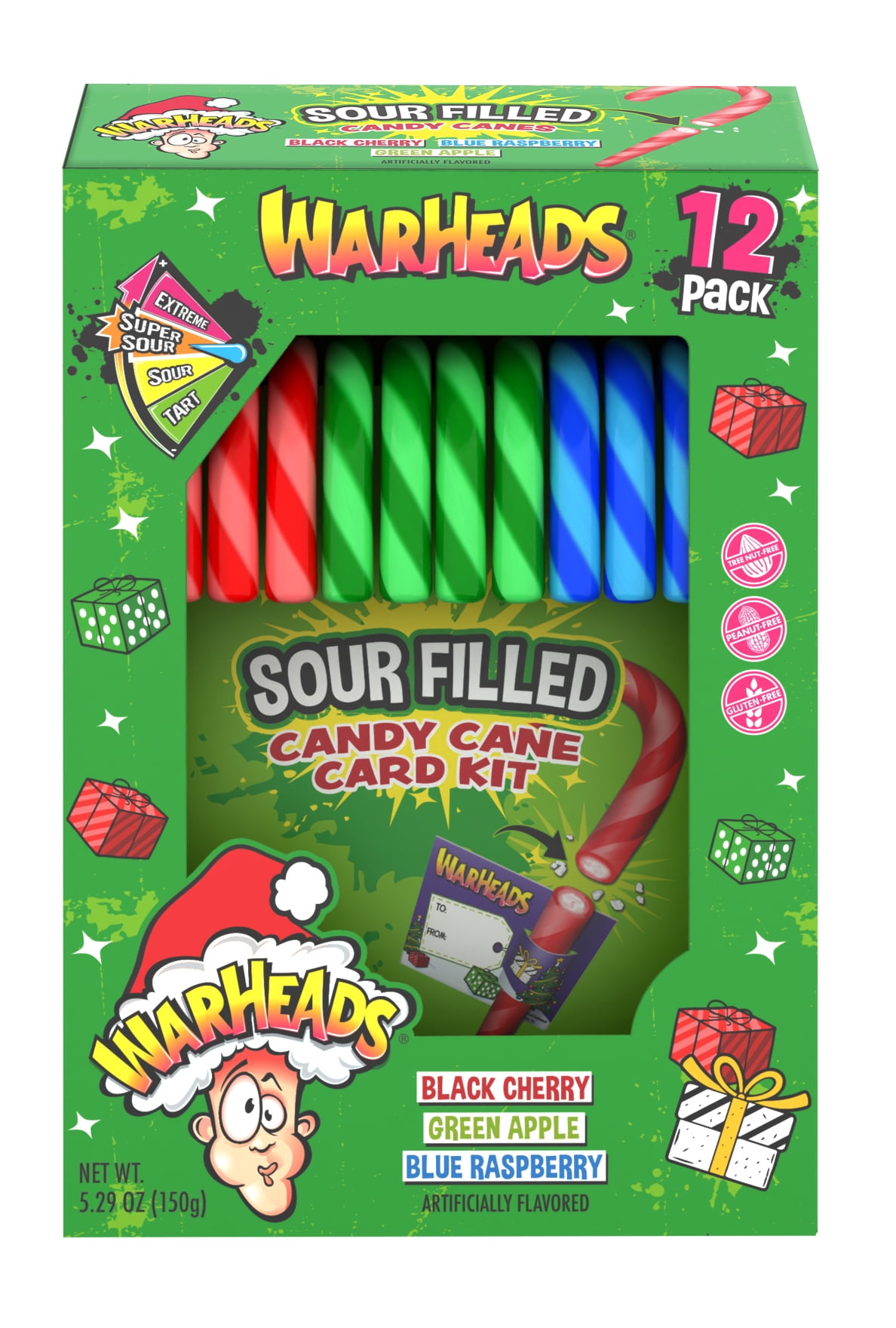 (2 pack) Flix Candy Warheads Sour Christmas Candy Canes, Peanut & Gluten-Free, 12 Variety Pack
