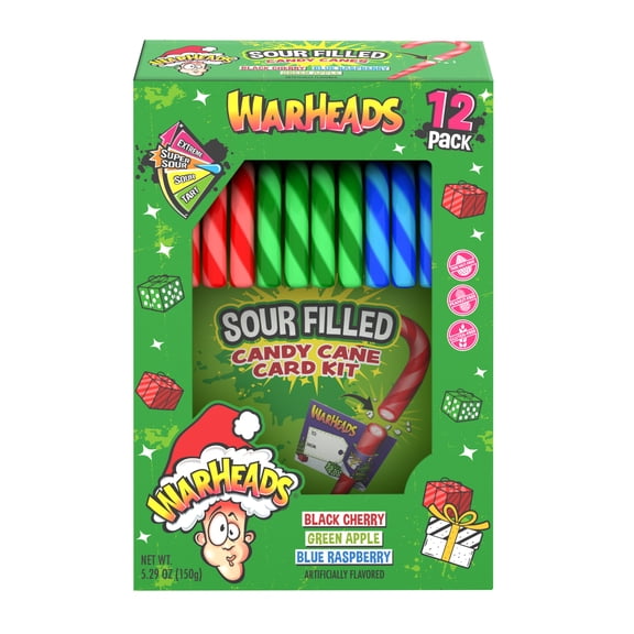 Flix Candy Warheads Sour Christmas Candy Canes, Peanut & Gluten-Free, 12 Variety Pack