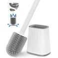 thumbnail image 1 of Escobilla de inodoro, escobilla de inodoro de silicona con juego de soporte, escobilla de baño de limpieza profunda de esquina muerta y soporte de secado rápido y escobillas de inodoro de mango largo JFHHH pequeña, 1 of 4