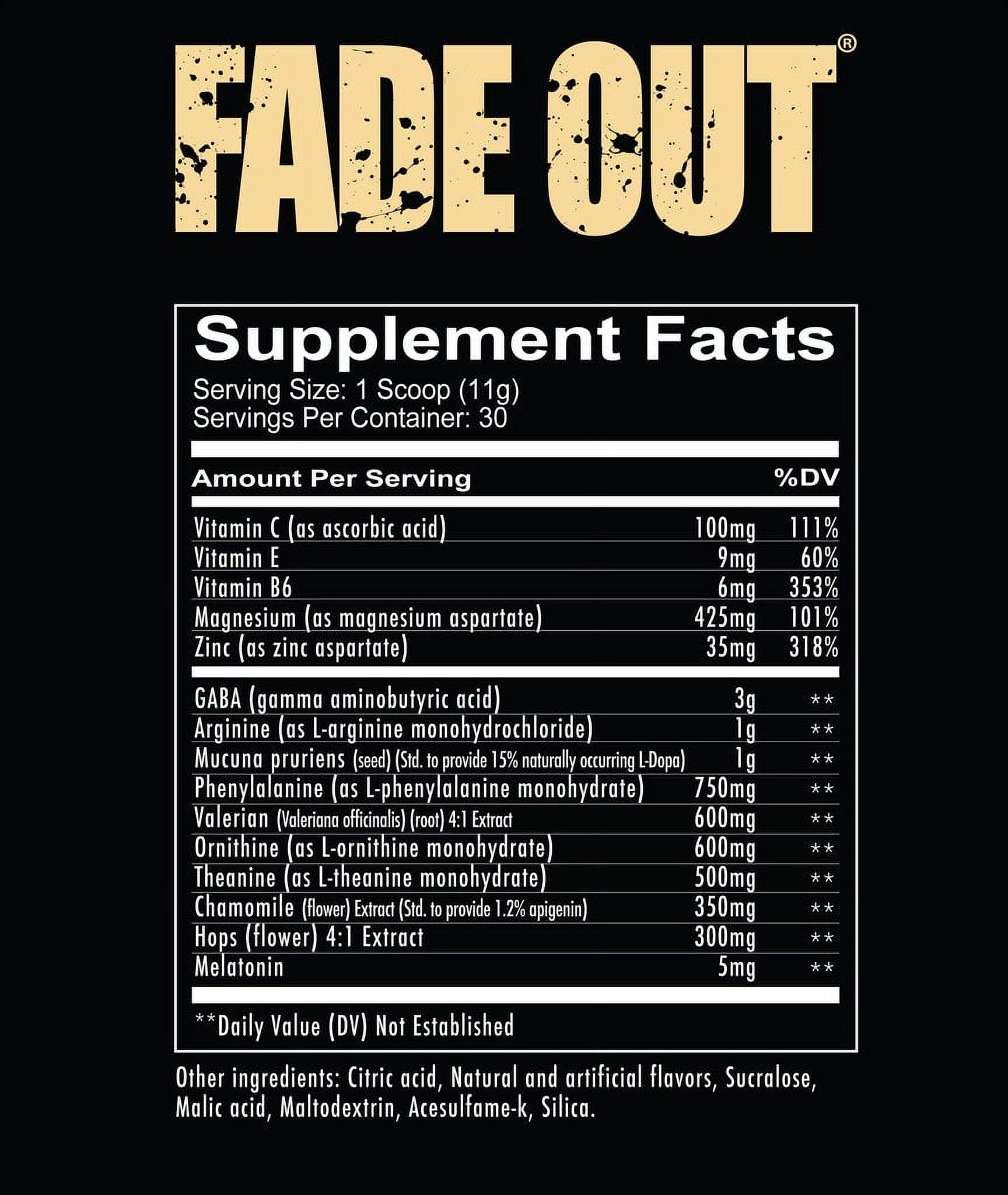 Redcon1 Fade Out Sleep Aid Powder, Black Currant, 5mg Melatonin, 30 Servings