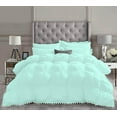 thumbnail image 2 of D.N.G. BEDDINGS Luxurious 1 Piece Pom Pom Pinch Pleated Comforter, 800 Thread Count, 100% Egyptian Cotton, White Vintage Pom-Pom Fringe (King/California King Size Solid Aqua Blue Color), 2 of 5