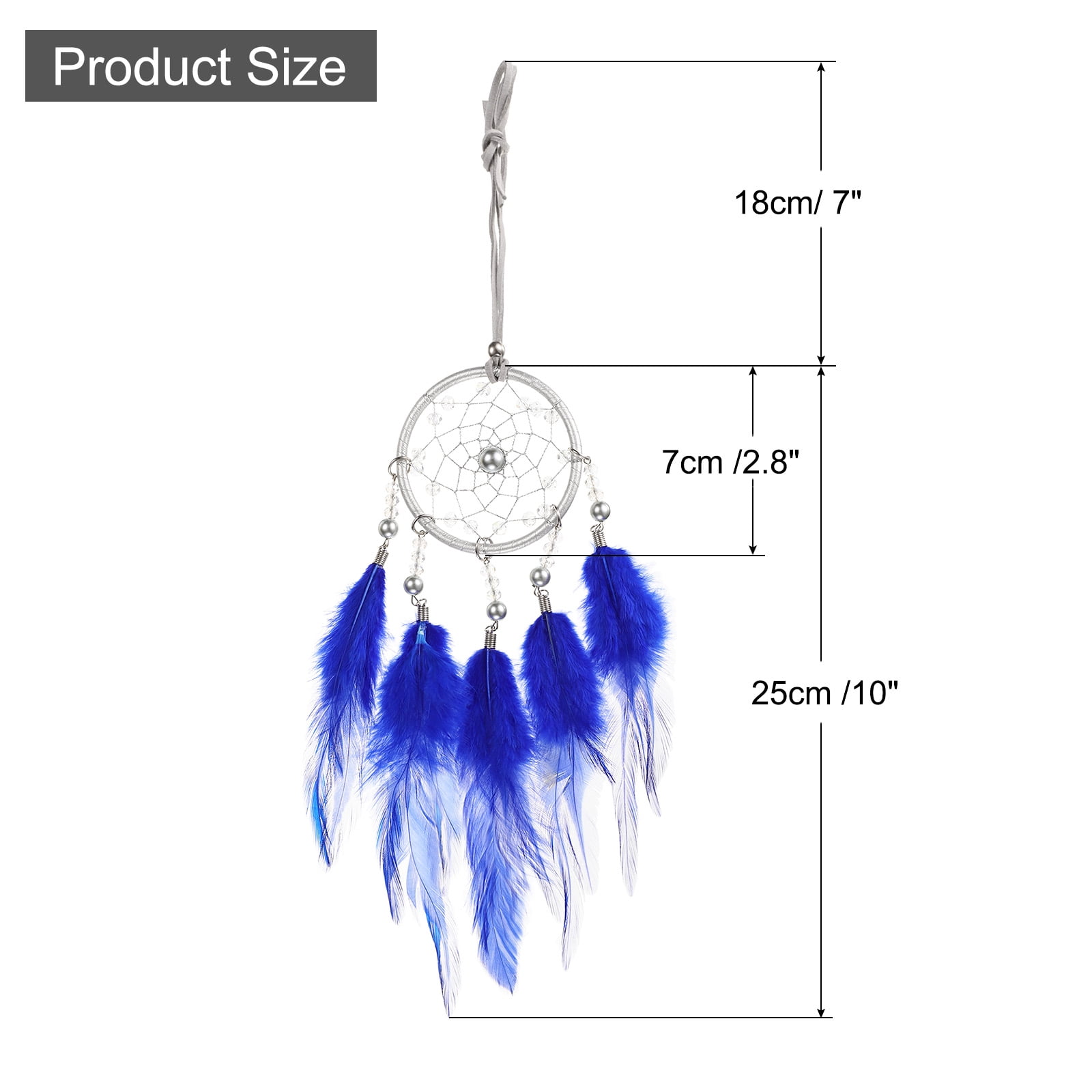 Unique Bargains Dream Catchers Handmade Feather Dreamcatcher with Crystal Beads Dark Blue