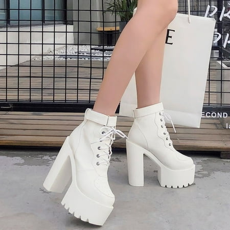 

Bxzhiri Fashion Lady Lace Up Shoe Soft Leather Platform Shoe Party Ankle Boot High Heels