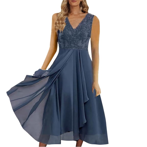 SRZYMJ Mother of The Groom Dresses for Wedding Elegant V Neck Lace Appliques High Low Chiffon Flowy Formal Evening Dress