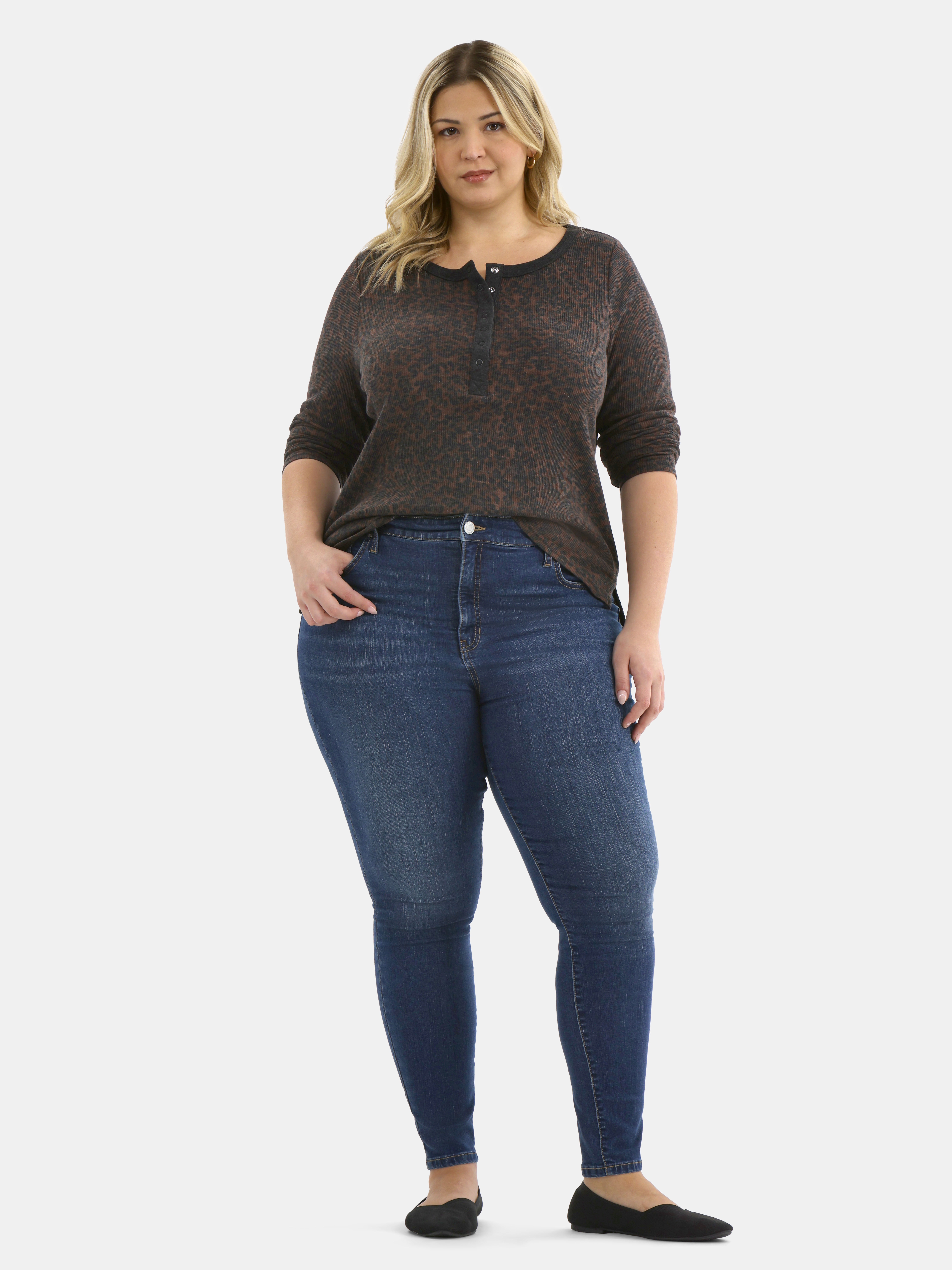 Terra & Sky Women’s Plus Waffle Henley 2 Pack, Sizes 0X-5X