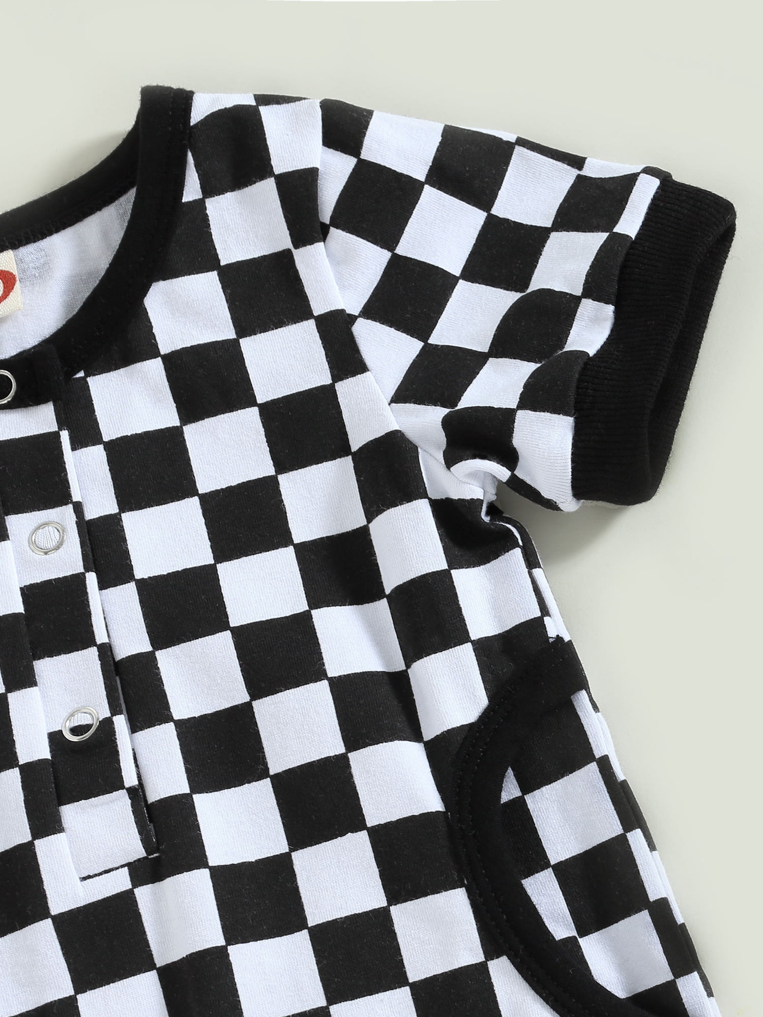 Licupiee Newborn Infant Boy Checkerboard Plaid Print Short Sleeve