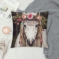 thumbnail image 2 of Animal Throw Pillow Cushion Cover, Boho Horse Head Sketch with Flowers Colorful Feathers Gypsy Spirit, Decorative Square Accent Pillow Case, ", Green Pink, 2 of 5