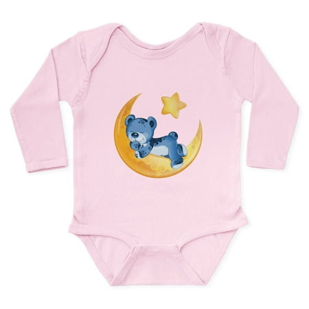 

CafePress - Blue Sleepy Teddy On Moo - Long Sleeve Cotton Baby Bodysuit