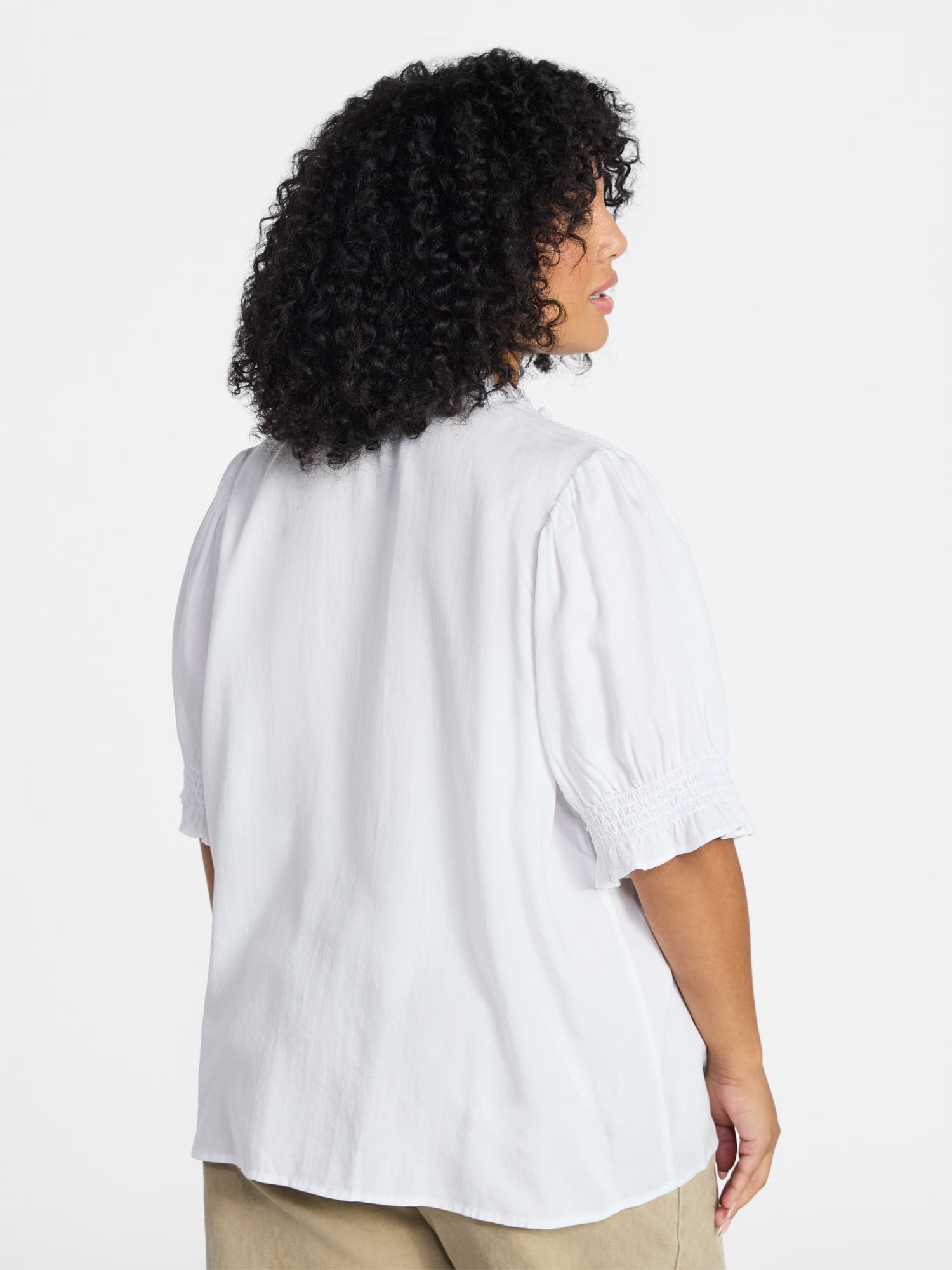 Terra & Sky Women's Plus Size Smock Yoke Top with Elbow Sleeves, Sizes 0X-5X