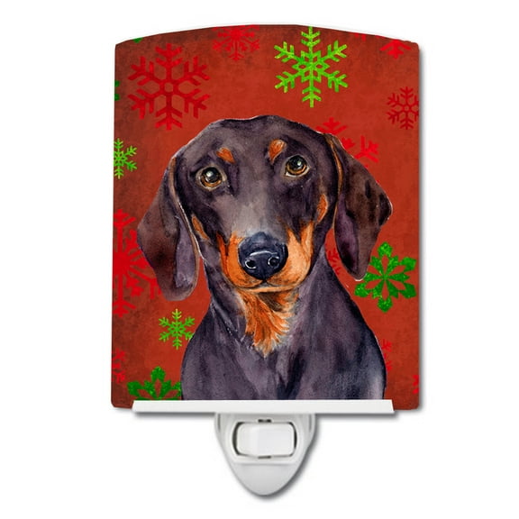 Caroline's Treasures LH9313CNL Dachshund Red and Green Snowflakes Holiday Christmas Ceramic Night Light, 6x4x3",