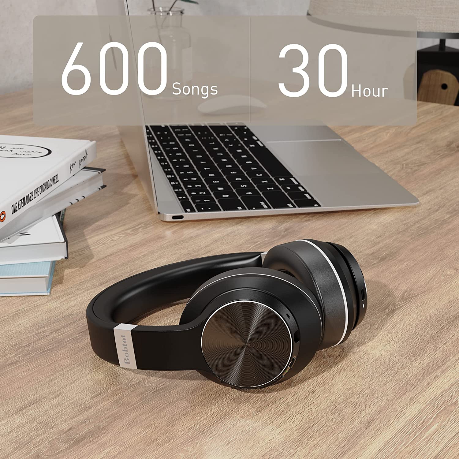 Bobtot Bluetooth Headphones Over Ear Wireless Active Noise Cancelling Headphone 30H Playtime Hi-Fi Stereo Bass 5 EQ Modes Foldable Headsets with Built-in Mic Volume Control Protective Case for Travel