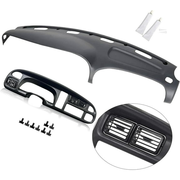 Kojem Dashboard and Board Panel for 1998-2002 Dodge Ram Pickup 1500 2500 3500 Black Dash Bezel W/Vent & Grey Dashboard Cover 2 Packages