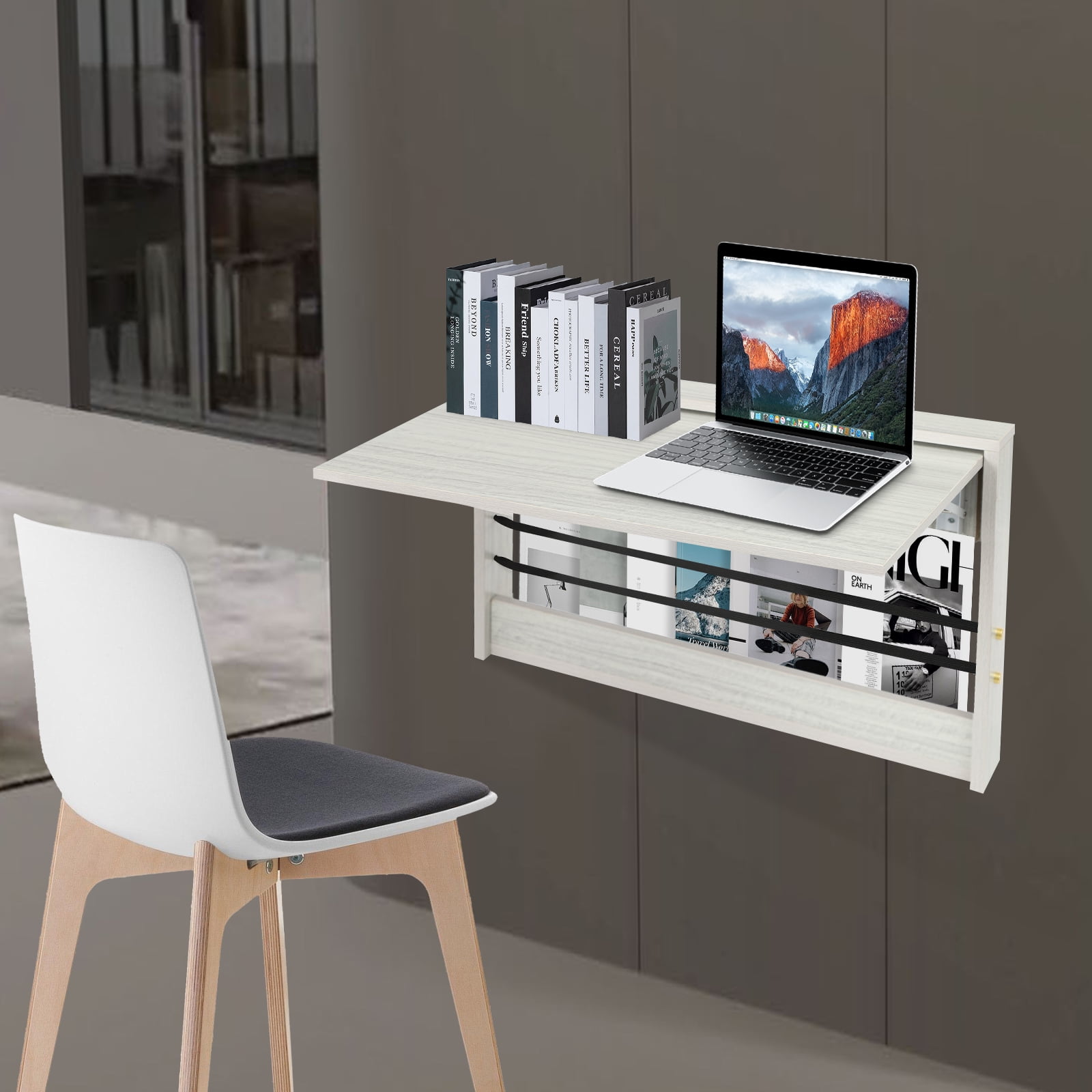 Dwellnix Folding Wall Table Light Gray Fold Down Table Wall Mounted Workbench Home