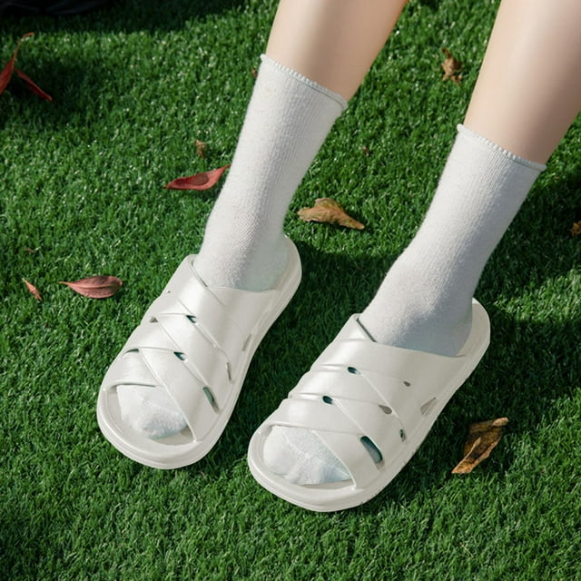 Tawop Chaussures pour Femmes Été Antidérapantes Pantoufles d'Intérieur Blanches Taille 37
