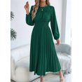thumbnail image 6 of Womens Elegant Ruffled Long Sleeve Shirred Waist Pleated Maxi Dress for Women Flowy Bohemian Gown Green XL, 6 of 9