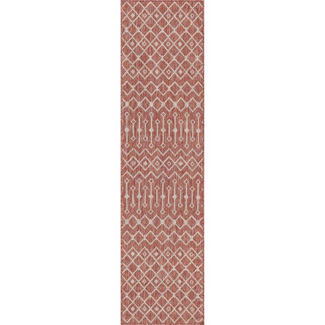 Unique Loom Tapis Géométrique en Treillis Extérieur 2' x 8' Runner Rouille Rouge / Gris