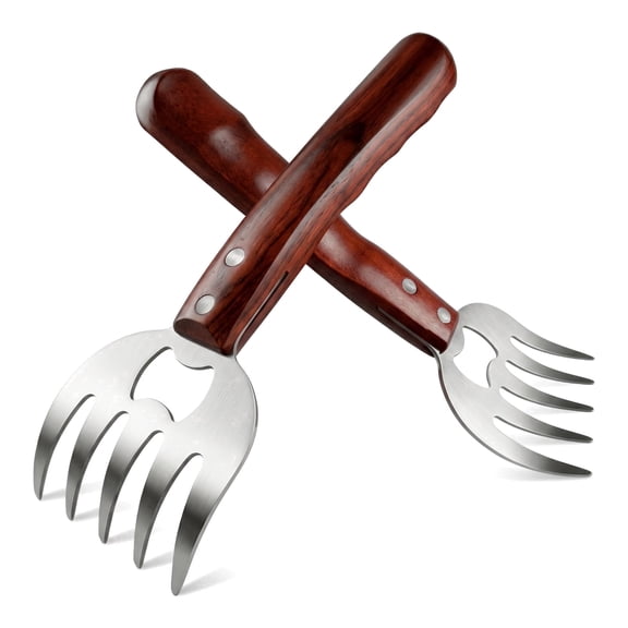 THDFTDT Meat Shredding Claws, 2 pack 304 Stainless Steel Pulled Pork Shredder With Wooden Handle For Chicken, Turkey and BBQ
