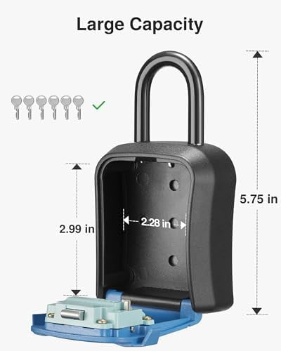 Lock Box, Key Lock Box Wall Mount & Portable Combination Lockbox with Resettable Code, Security Lockbox for Outside House Keys, Apartment Realtors Spare Keys Storage (1 Pack, Blue)