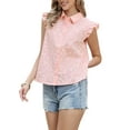 thumbnail image 4 of Floral Tops for Women's Summer Ruffle Cap Sleeve Button Down Dressy Casual Shirts XS Pink, 4 of 6