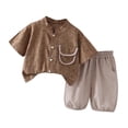 thumbnail image 2 of Antinious Fall Boys Girls Short Sleeve Outfits,Toddler Casual Fashion Outfit Set,Children Crew Neck Short Sleeved Button Elastic Waist Pants Boys' And Girls Set,Brown,90, 2 of 3