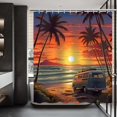 thumbnail image 3 of Summer Shower Curtain Tropical Coconut Palm Beach Camping Car Tour Bus Shower Curtain Palm Tree Ocean Sea Setting Sun Sunset Scenery Landscape Bathroom Decor Set with12 Hooks 72x72 inches (B), 3 of 6