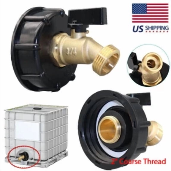 275-330 Gallon Ibc Tote Water Tank Adapter 2" Brass Hose Faucet Valve Connector