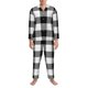 thumbnail image 3 of Fotbe White And Black Plaid Pijama de Hombre con Estampado de Manga Larga, Conjunto de 2 Piezas, Ropa de Dormir Suave y Cómoda con Bolsillos-Large, 3 of 7