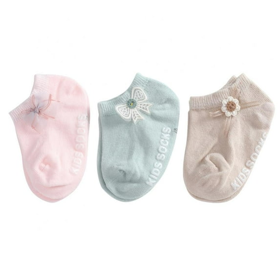 SYNPOS 0-5T 3 Pair Baby Girls Socks, Infant Cotton Lace Bow Anti Slip Floor Socks