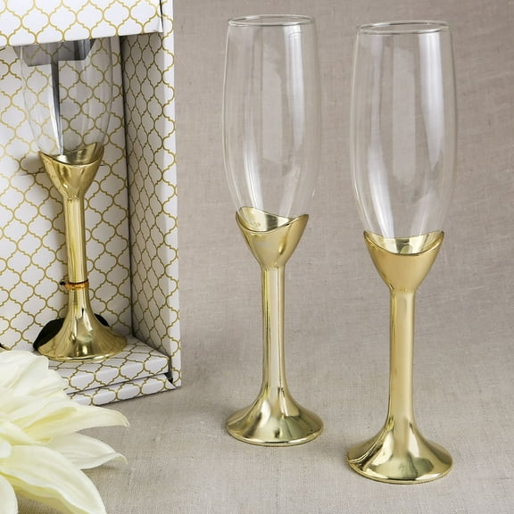 1 Champagne flute with gold plated poly resin stem