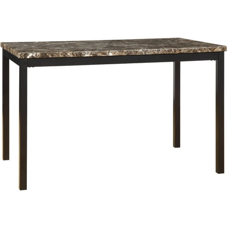 Weston Home Declan Faux Marble Top Metal Table with 48 inch Faux Marble Top, Brown Finish