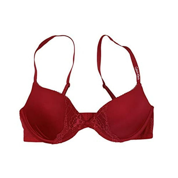 Calvin Klein Calvin Klein Womens Papilion Push Up Plunge Lace Pattern Bra Red (32 DD