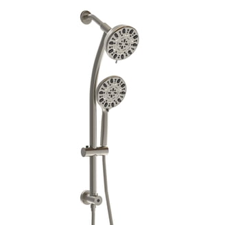 YCAIKOI 12-Inch Brushed Nickel Ceiling Shower System – Rainfall Shower Head + Handheld, Air Boost, Rough-In Valve Included