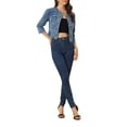 thumbnail image 2 of INSPIRE CHIC Denim Crop Jacket for Women’s Round Neck 3/4 Sleeves Frayed Casual Jean Jacket, 2 of 5