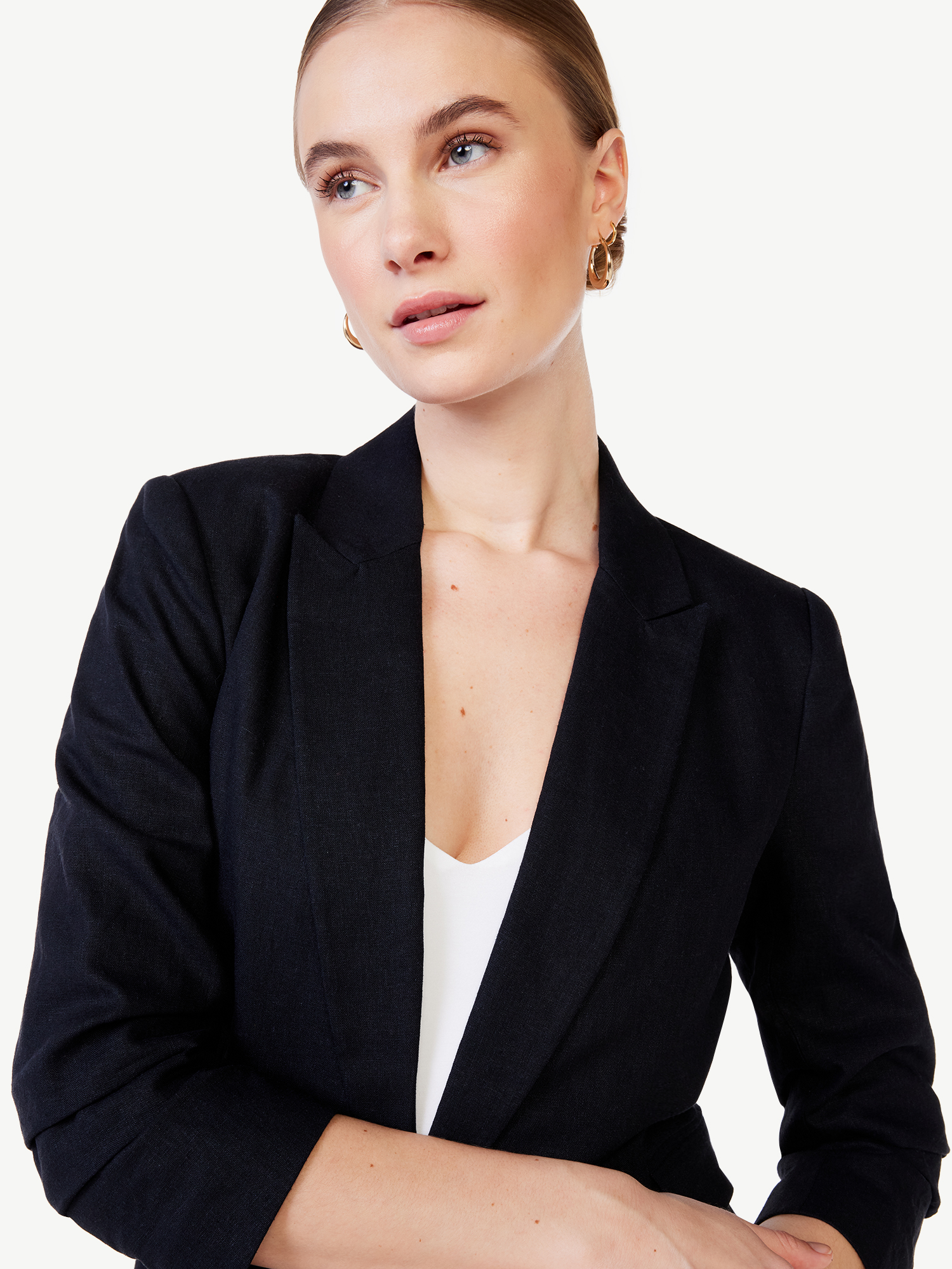 Scoop Women's Linen-Blend Open Front Blazer with Tie Back and 3/4 Scrunch Sleeves - image 5 of 5
