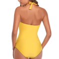 thumbnail image 3 of Tummy Control Swimwear Halter One Piece Slimming Vintage Retro Swimsuit Womens Ruched Push Up Bathing Suit(Yellow Size:XXL), 3 of 7