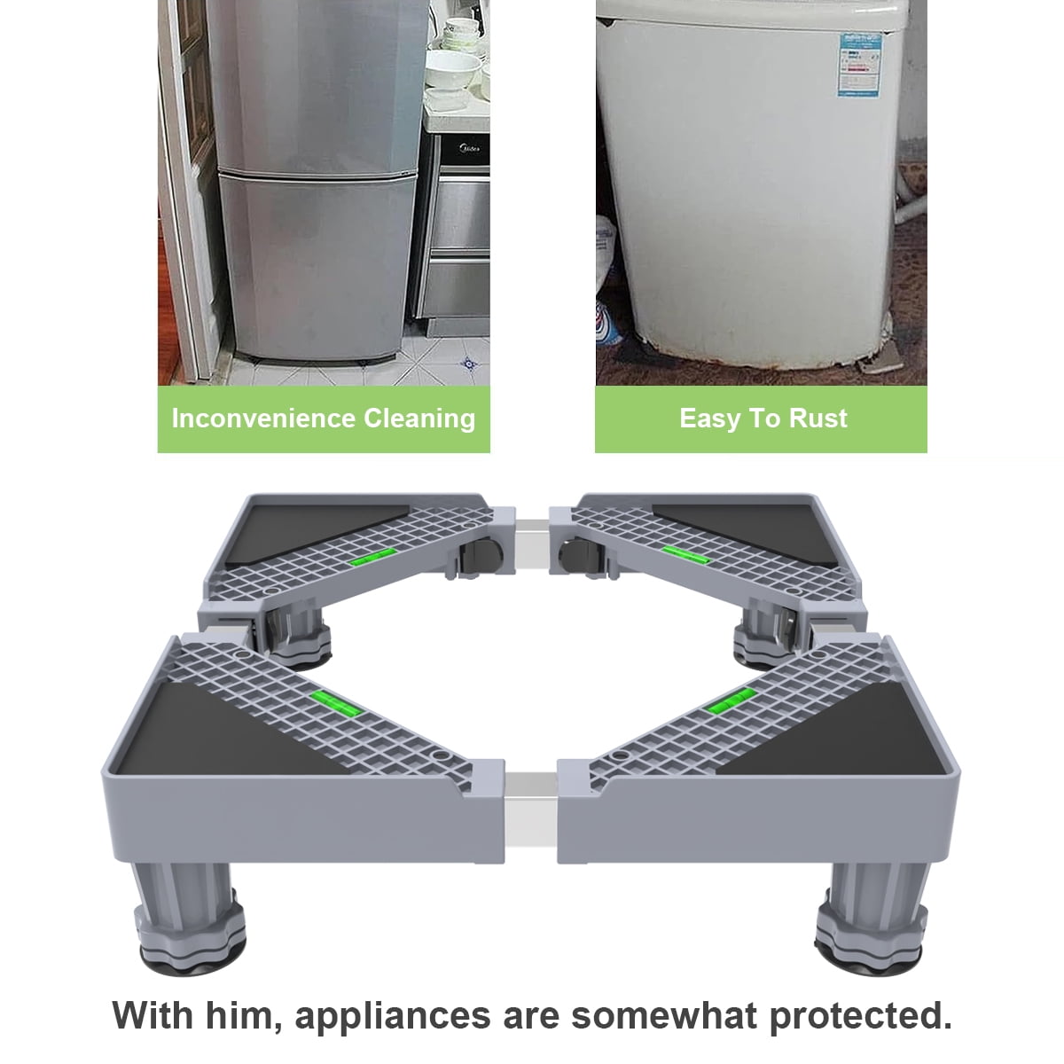 Mini Fridge Stand Universal Stand Base with 4 Strong Feet, Adjustable Refrigerator Stand, Multi-Functional Base for Washing Machine, Dryer, Laundry Pedestal