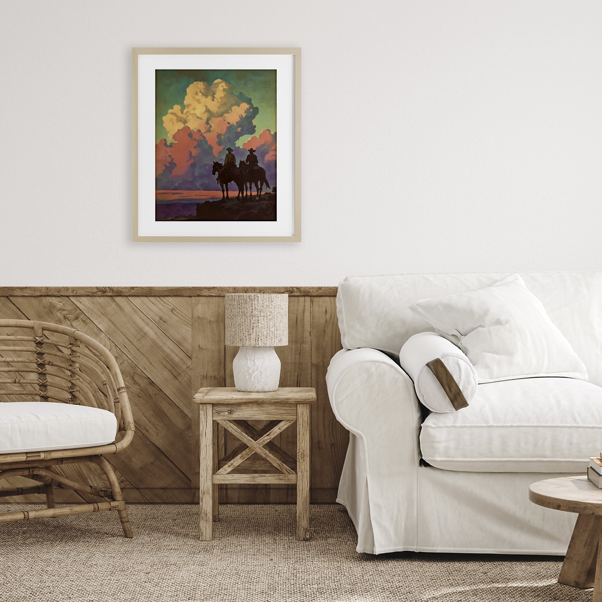 Stupell Industries Cowboys Silhouetted Against Clouds Birch Framed Print Under Glass, design by Arlington Prints