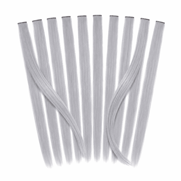 Hair Extension Clips 10pcs in Grey 20 Inch Straight Hair Synthetic Fiber Hairpieces for Party