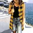 thumbnail image 2 of QIYAGBSA Vests for Women Hooded Button Down Plaid Sleeveless Mid Length Casual (Yellow, 2XL), 2 of 6
