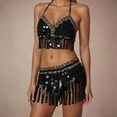 thumbnail image 2 of YM Sequin Skirt for Women Rave Outfits Music Festival Sparkly Fringe Vest and Wrap Skirt Belly Set Carnival Show Outfit, 2 of 5