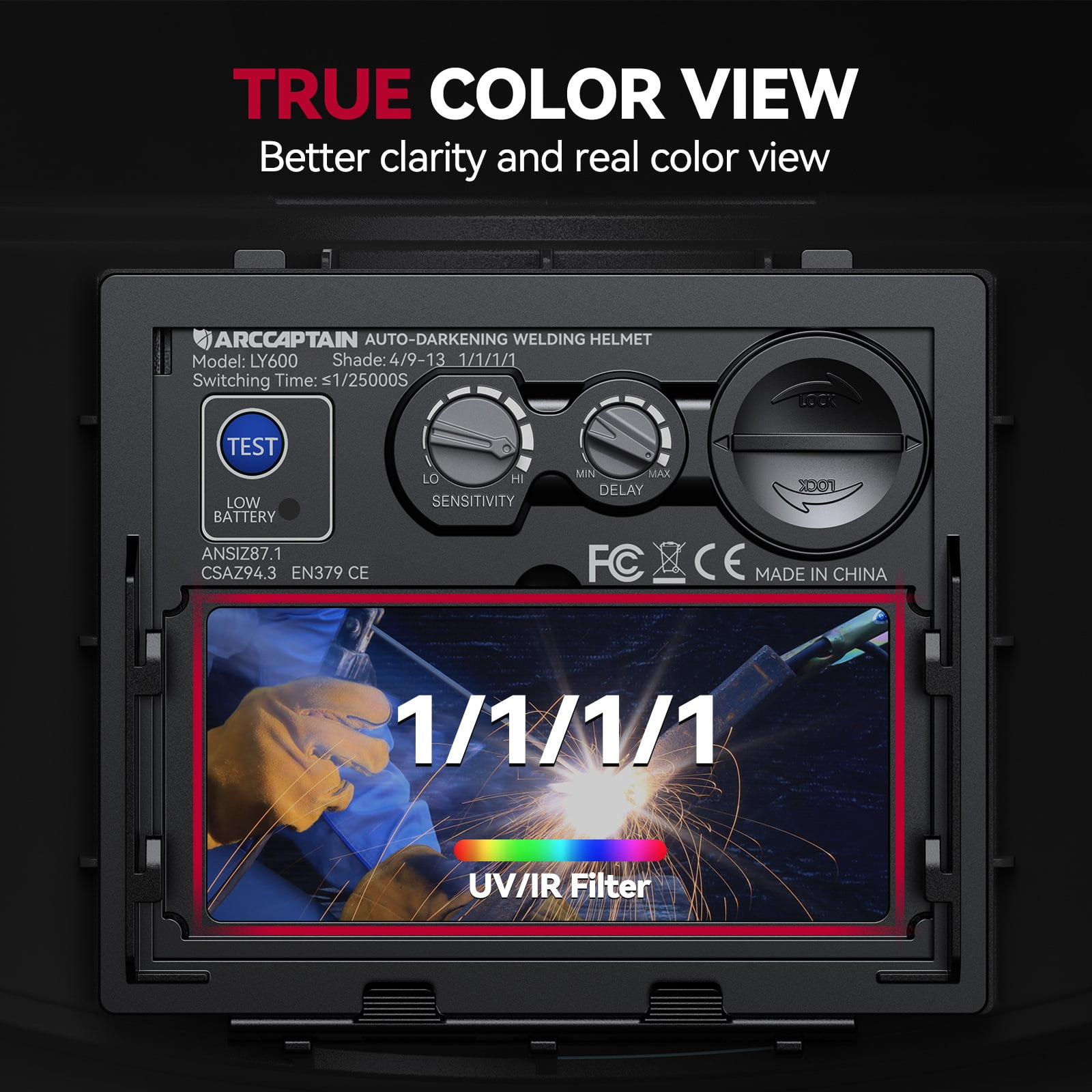ARCCAPTAIN Top-Tier Optical Clarity Welding Helmet, 1/1/1/1 True Color Rating, Suitable For Tig/Mig/Arc Welding, Reduces Eye Strain